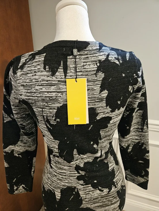 KAREN MILLEN Black & Gray Floral Knit Midi Dress. NWT - Picture 3 of 7